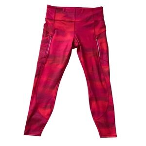 Athleta Hot Pink and Orange Printed Size L Rainier High Rise Tight